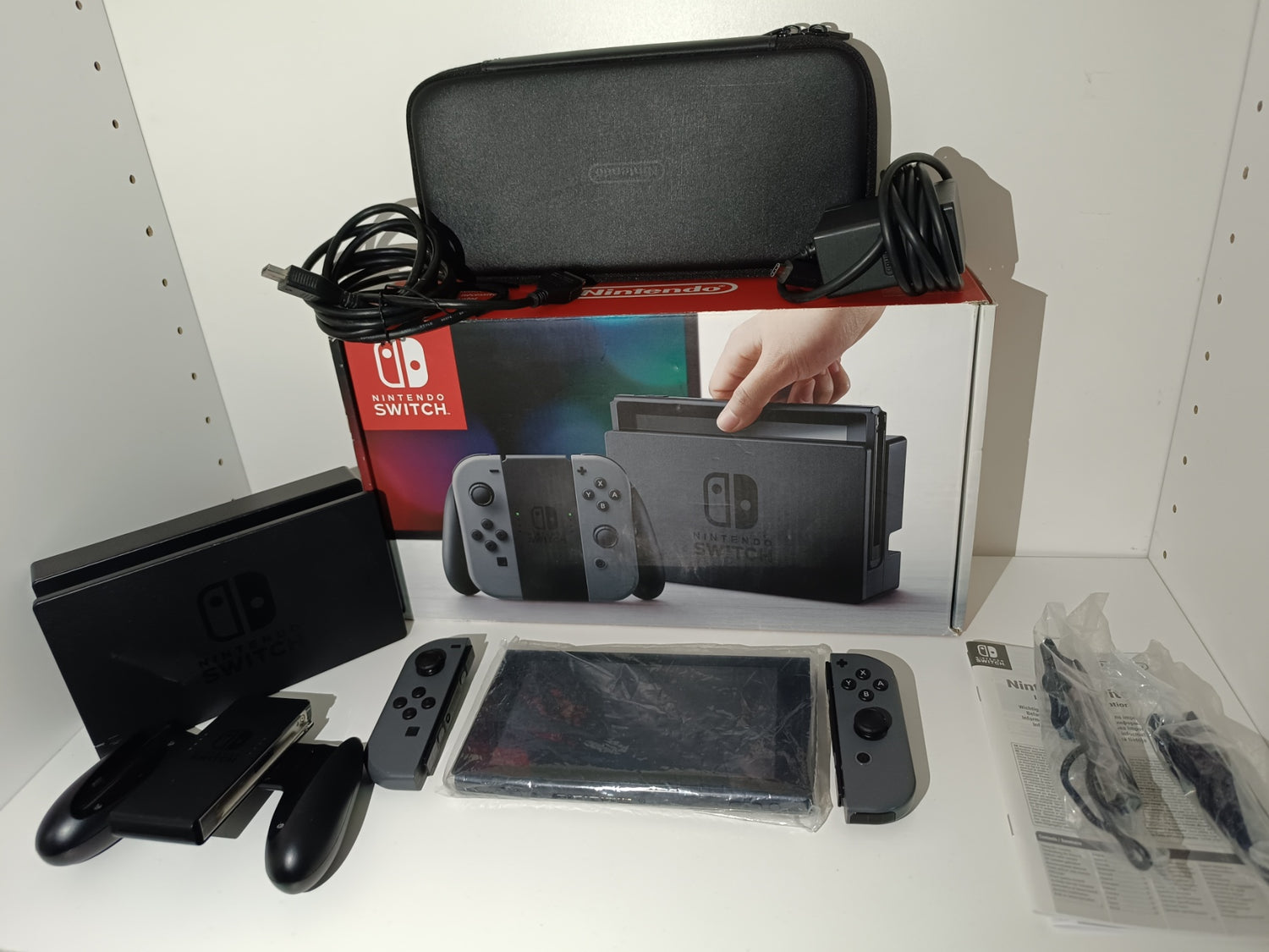 Nintendo Switch console with accessories presentation